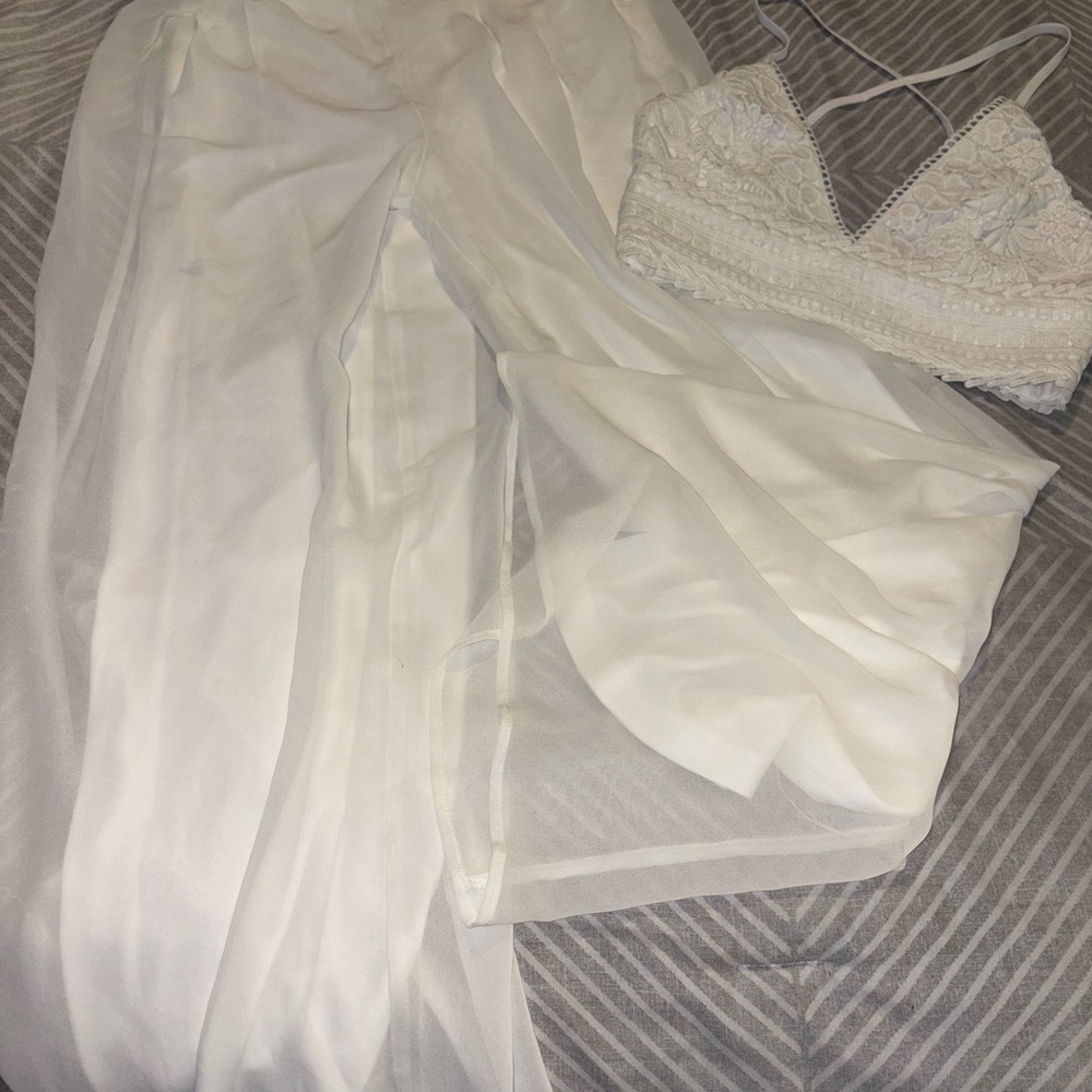 Fashion Nova White Sheer Two-Piece Set